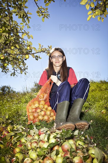 Girl gathering windfall