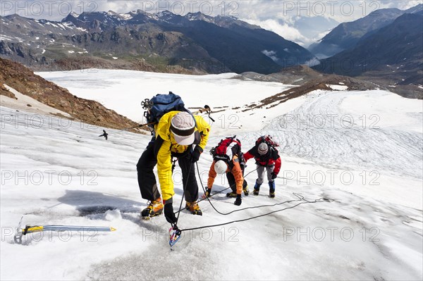 Climbers climbing Zufallferner glacier