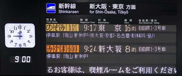 Japanese scoreboard at high-speed train station