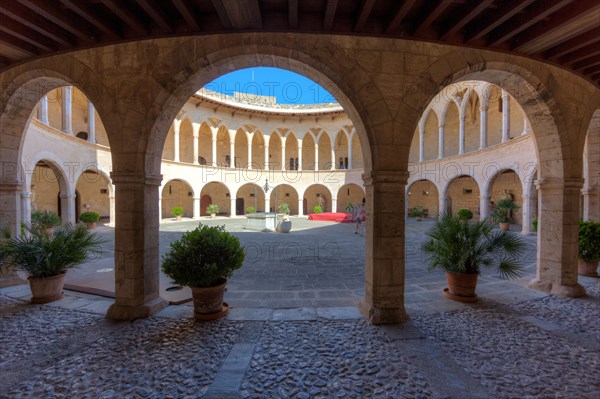 Gothic arcades in the courtyard of Bellver Castle