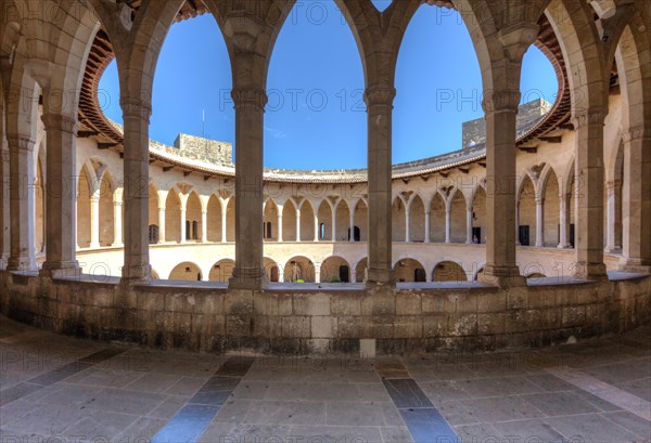 Gothic arcades in the courtyard of Bellver Castle