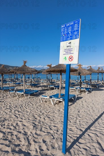 Sign for use of the beach on the beach near Palma Nova