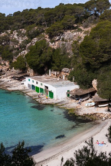 Boat house in the bay of Cala Pi