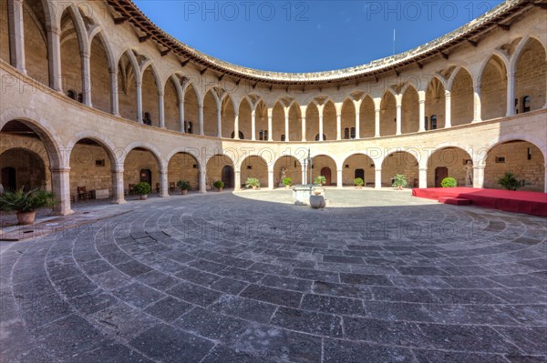 Gothic arcades in the courtyard of the Castillo de Bellver castle
