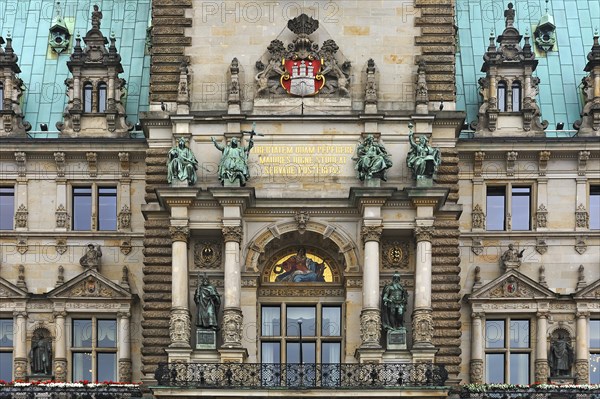 Hamburg city hall with the municipal coat of arms