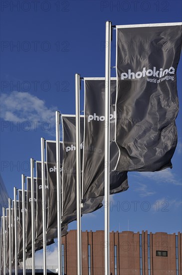 Flags in front of the entrance to the exhibition centre