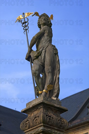 Fountain statue of Hermes outside Michaelsberg Abbey