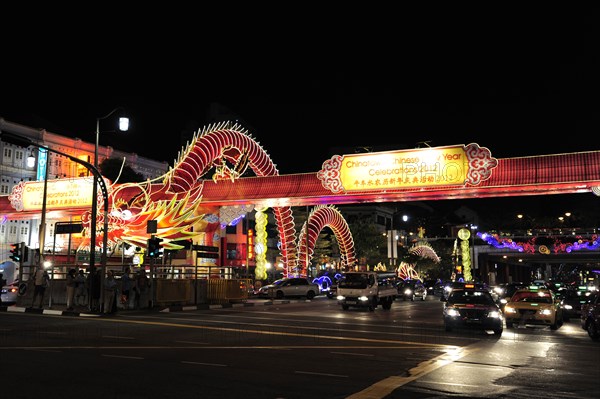 Road with a dragon as a decoration for the Chinese New Year celebrations