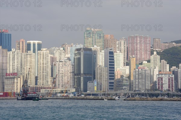 View of Victoria Harbour and skyscrapers in Fortress Hill and Causeway Bay