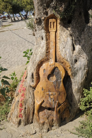 Guitar carved in a tree by hippies