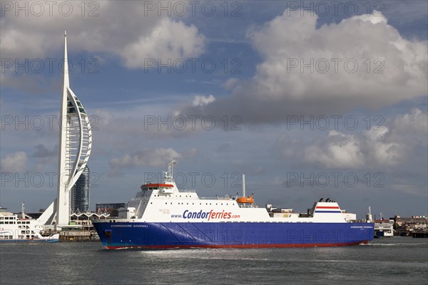 Condor Ferries 'Commodore Goodwill' entering Portsmouth Harbour past Spinnaker Tower