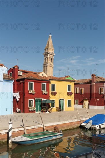 Burano canal with Leaning Tower of Church of San Martino