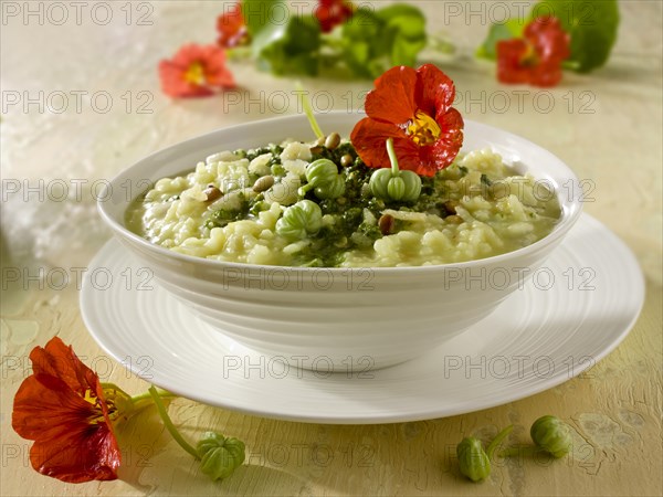 Nasturtium pesto risotto