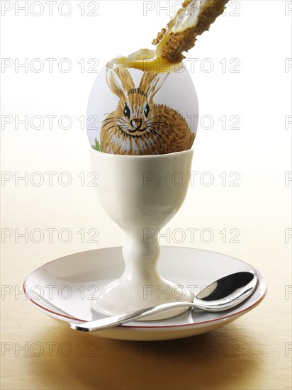 Traditional decorated Easter egg with Easter bunny illustration