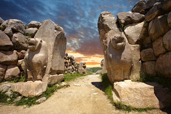 Relief sculpture on the Lion gate to the Hittite capital Hattusa