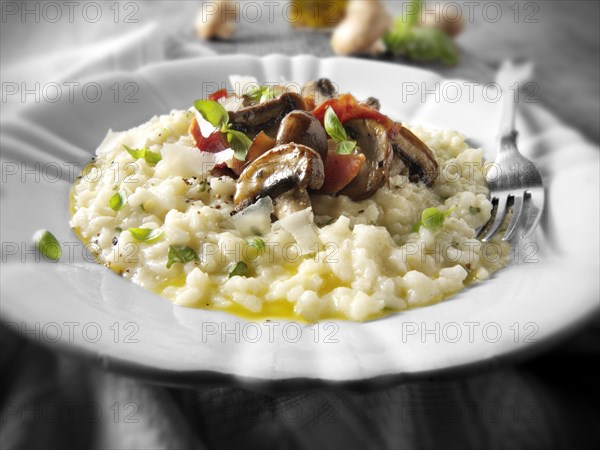 Classic risotto with wild porcini mushrooms and bacon