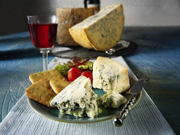 Traditional blue Stilton cheese and biscuits