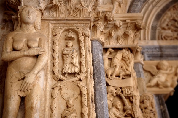 Romanesque doorway with sculptures of Eve by the Croatian architect Master Radovan
