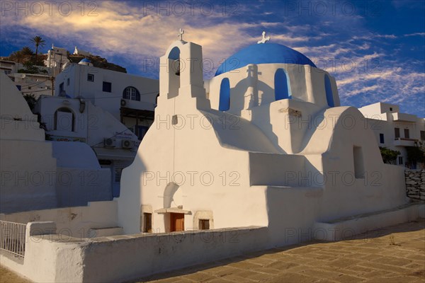 Blue domed white Byzantine Greek Orthodox Chapel of Panaghia Gremiotissa