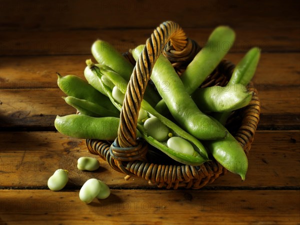 Fresh broad beans in the pod