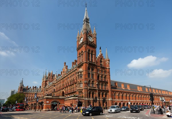 Neo-Gothic St Pancras station with clock tower