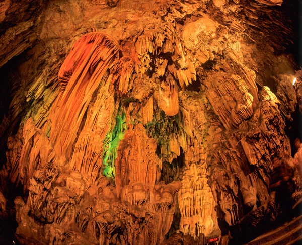 Colourful lights in Reed Flute Cave