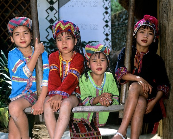 Miao children wearing traditional ethnic costumes