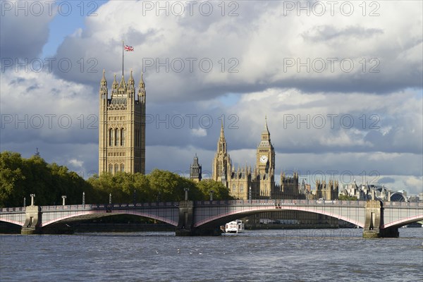 Bridge over the River Thames in front of the Palace of Westminster or Houses of Parliament