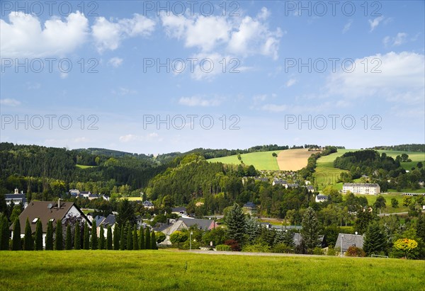 Landscape near the town of Thermalbad Wiesenbad as seen from Freiberger Strasse