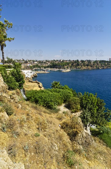 View of the coastline with the harbour entrance of Antalya