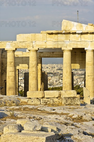 View through the Erechtheion temple towards the city of Athens