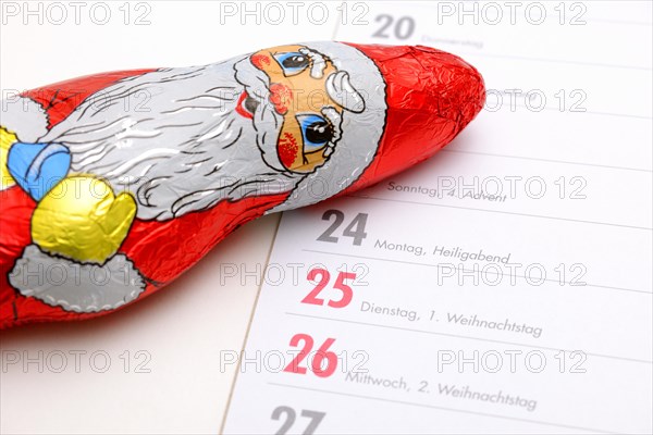 Chocolate Santa Claus on a German appointment calendar