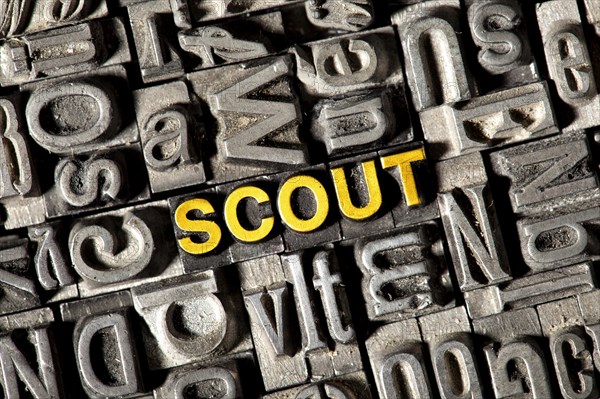Old lead letters forming the word 'SCOUT'