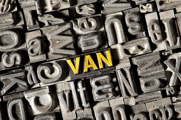 Old lead letters forming the word Van