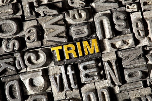 Old lead letters forming the word Trim