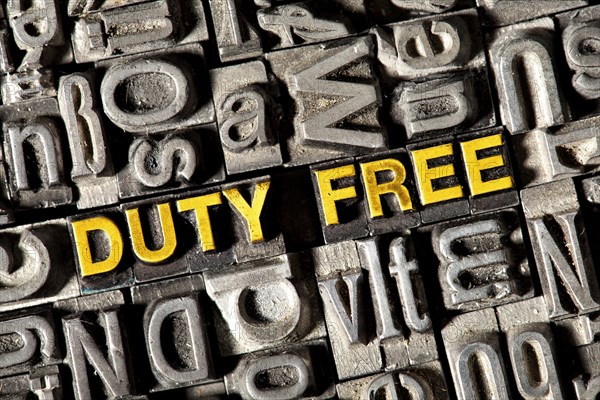 Old lead letters forming the word Duty Free