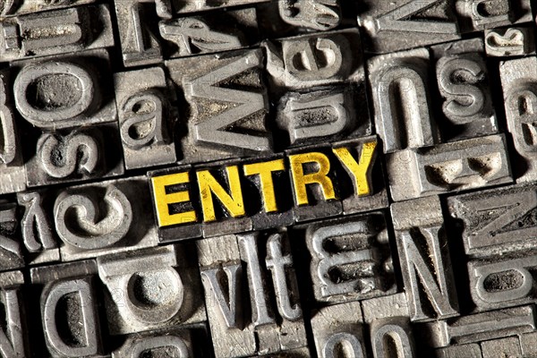 Old lead letters forming the word Entry