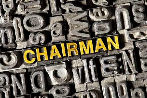 Old lead letters forming the word Chairman