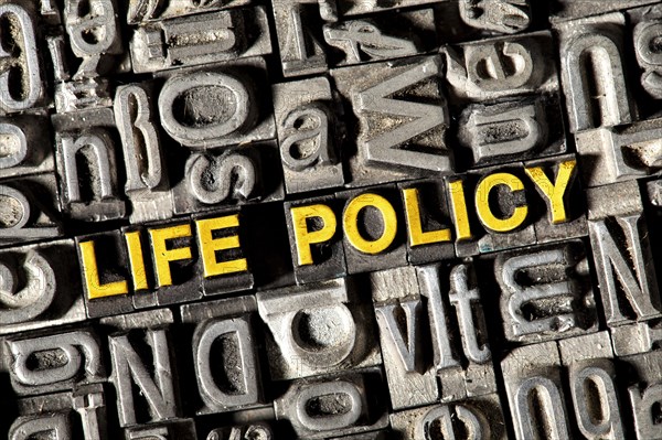 Old lead letters forming the words Life Policy
