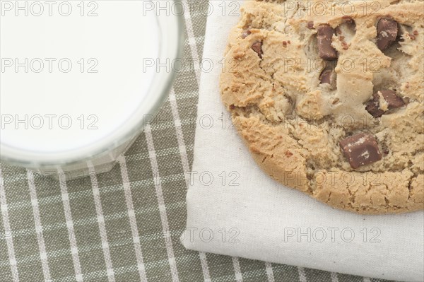 Chocolate chip cookie and a glass of milk