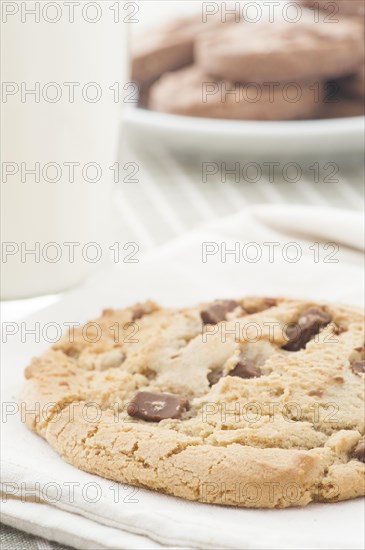 Chocolate chip cookies and a glass of milk