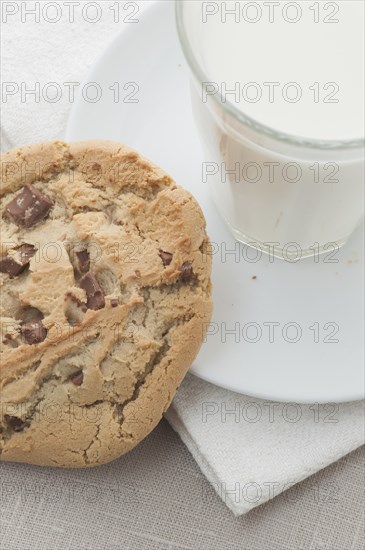 Chocolate chip cookie and a glass of milk