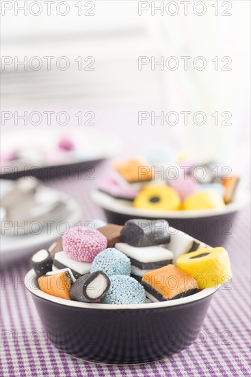 Bowls filled with liquorice candy