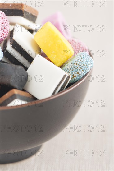 Bowl filled with liquorice candy