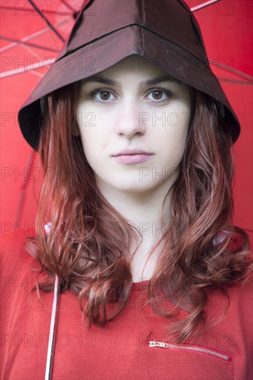 Portrait of a young woman wearing a southwester