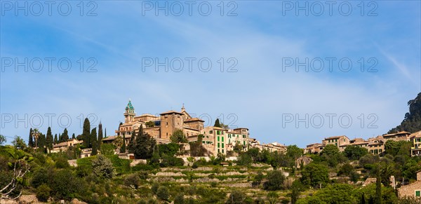 View of the old town of Valldemossa with the parish church of Sant Bartomeu