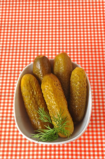 Gherkins in a white porcelain bowl