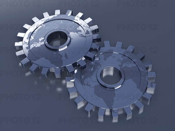 Gears with a world map