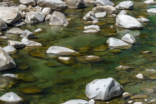 Stones in green clear water