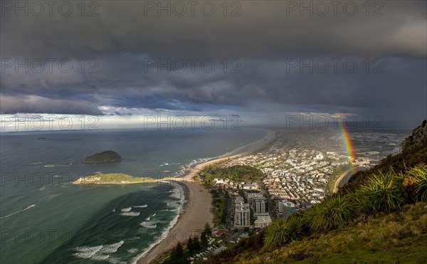 Panoramic view of Mount Manganui district and Tauranga harbour